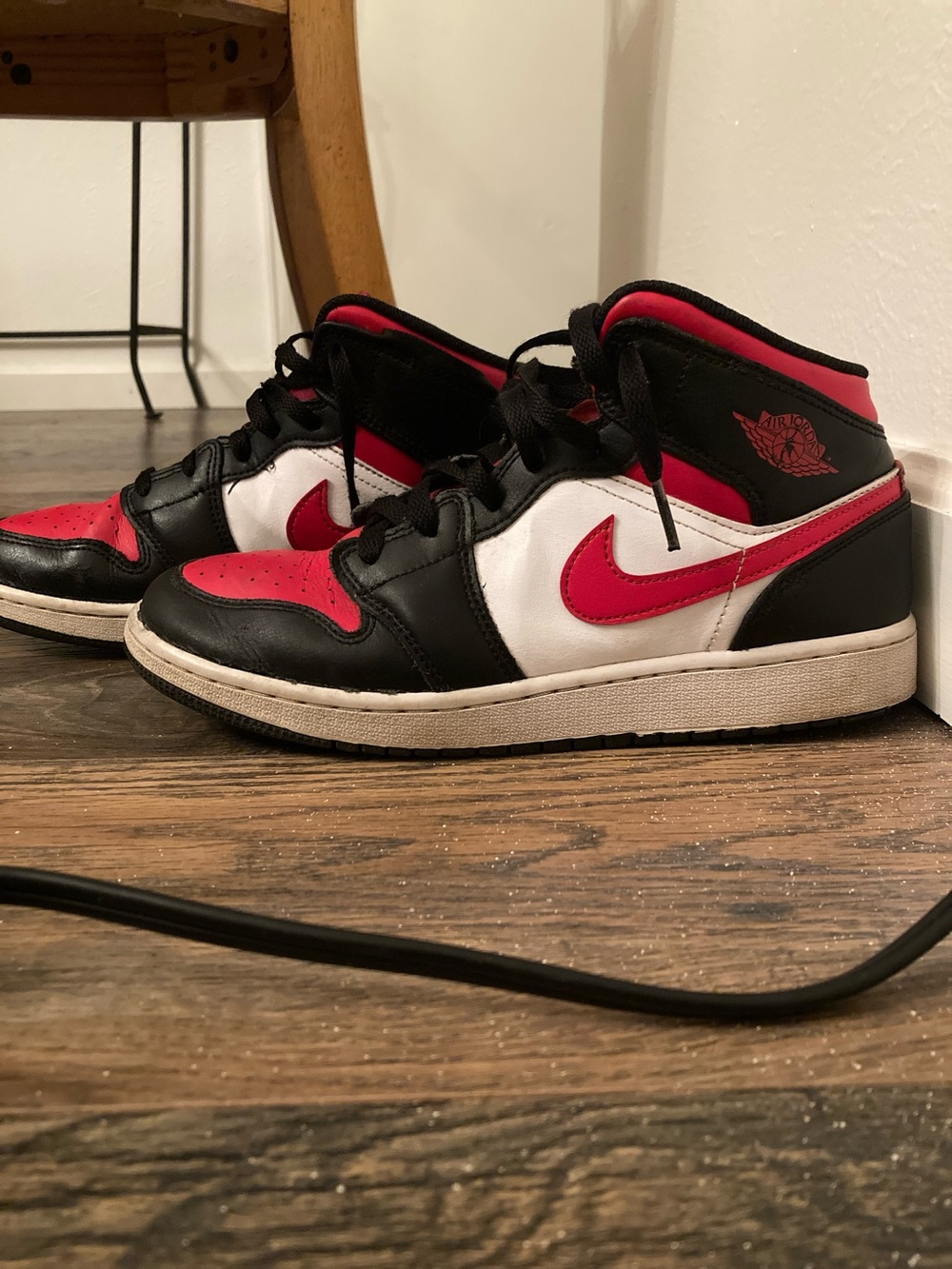 Nike Kids Black White and Red Mid-Top Sneakers